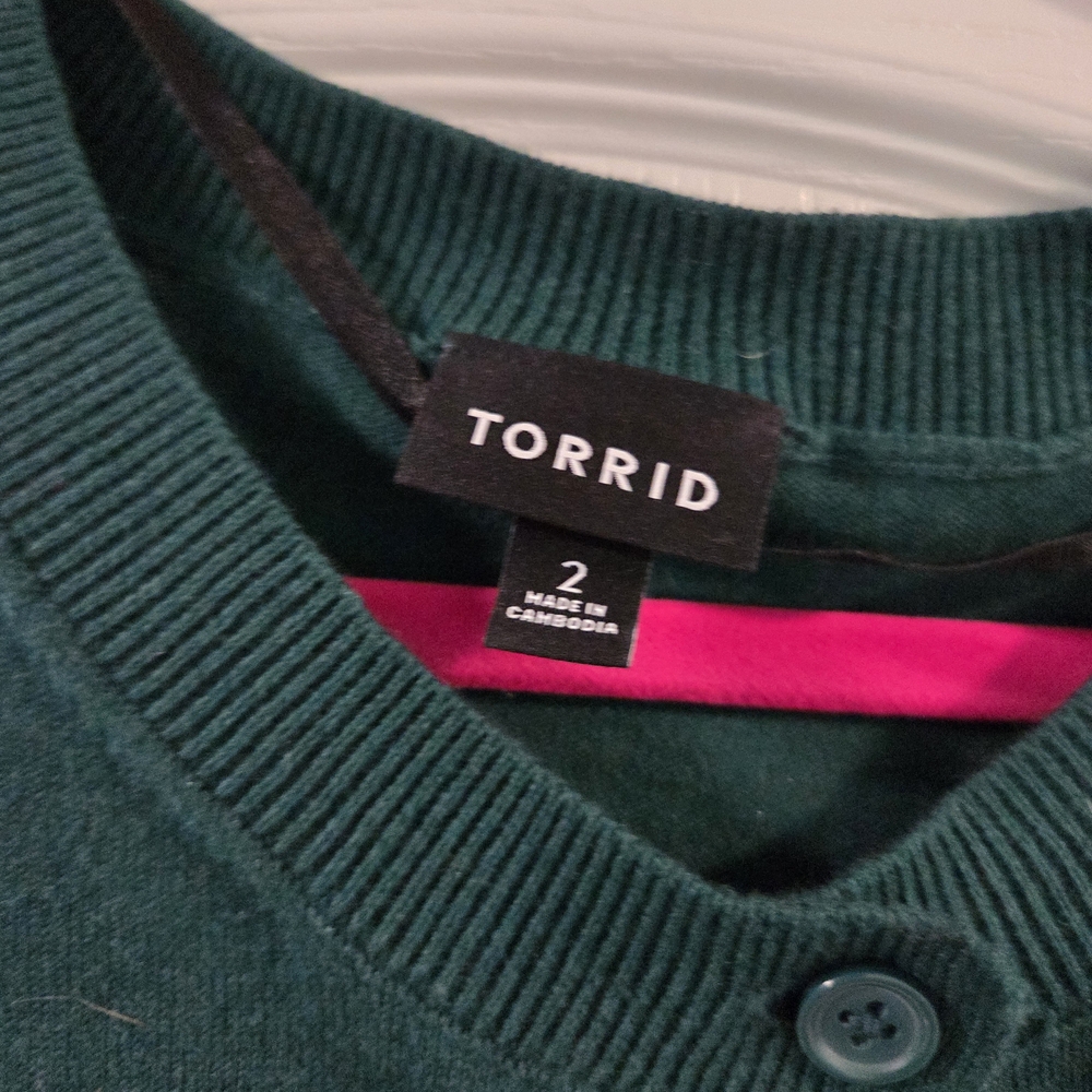 Torrid Green Crew Fitted Cardigan- Size 2x - Picture 7 of 9